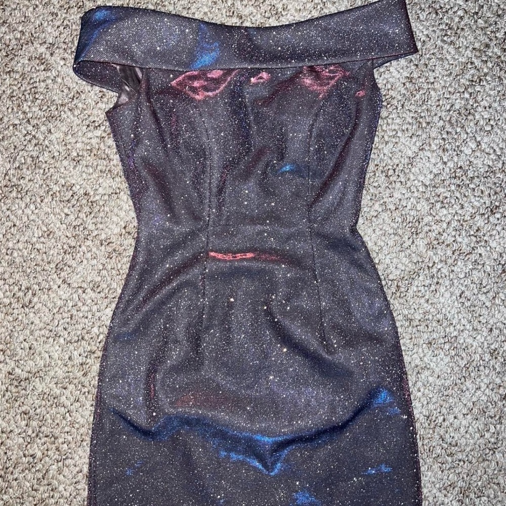 Sherri Hill Strapless Glitter Dress in Black and Blue